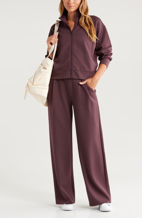 Zella Luxe Scuba Stand Collar Jacket In Burgundy Fudge