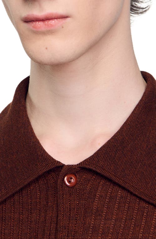 Shop Sandro Knit Shirt In Cognac