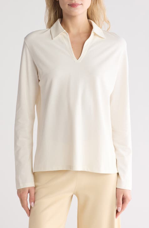 Spread Collar Cotton Blend Popover Top