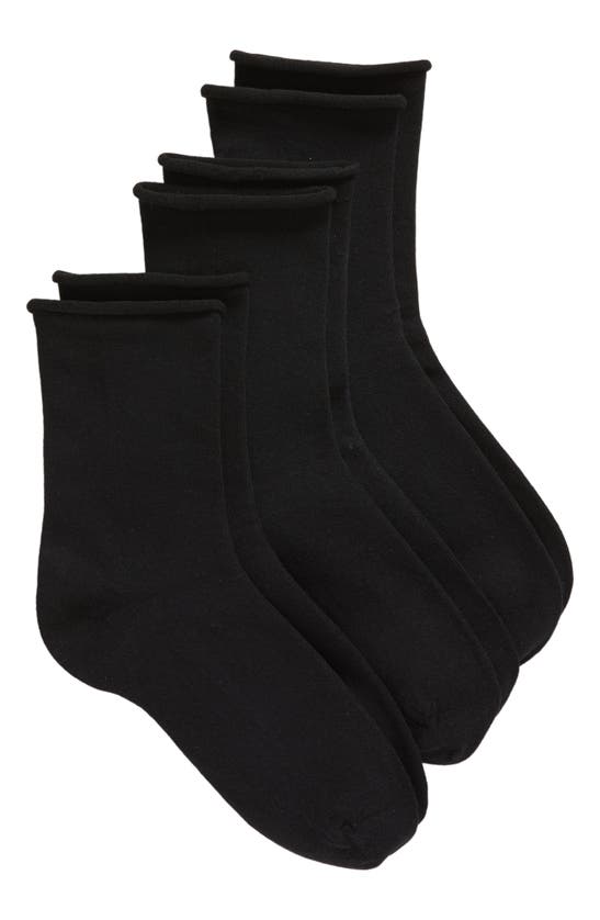 Nordstrom 3-pack Roll Top Crew Socks In Black
