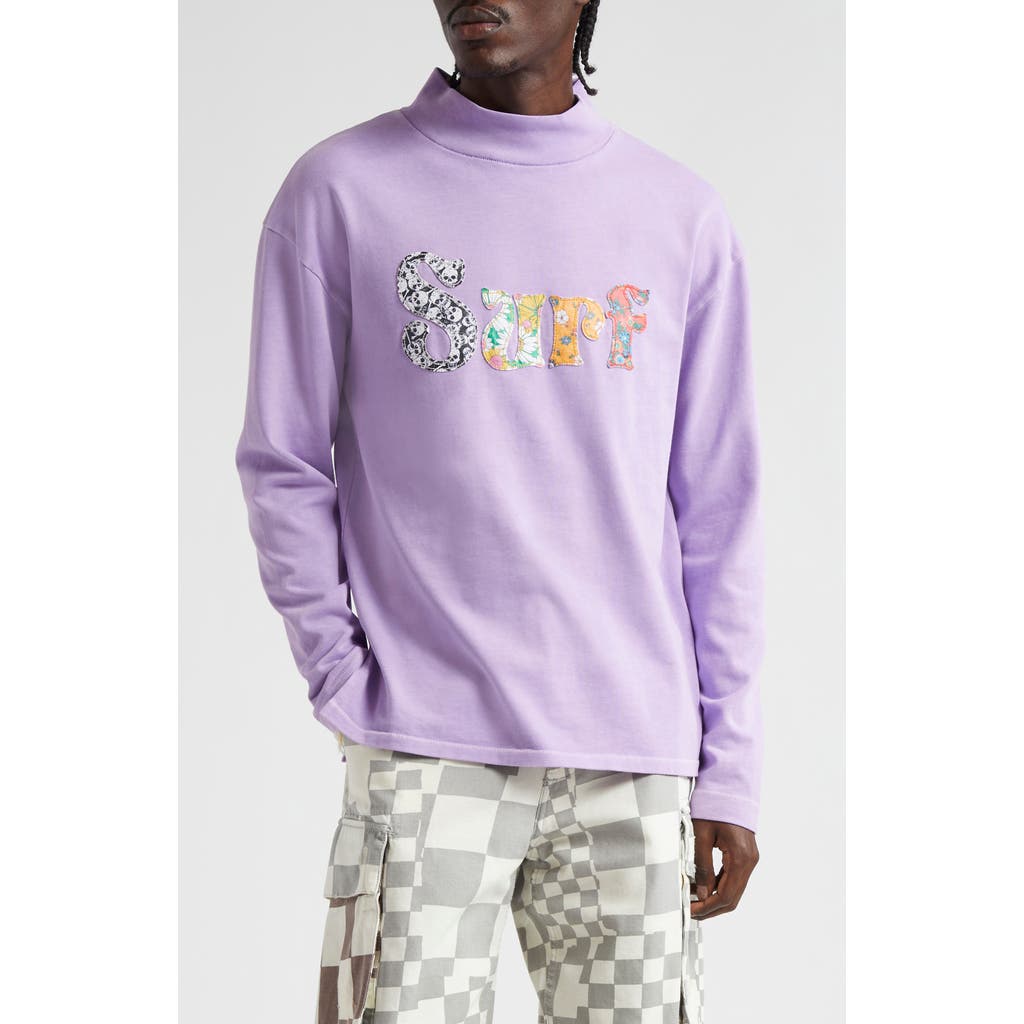 Erl Solid Color Mock-neck Sweatshirt With Contrasting Patches In Purple