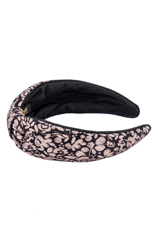 Alexandre De Paris Floral Print Knot Headband In Black/ Grey