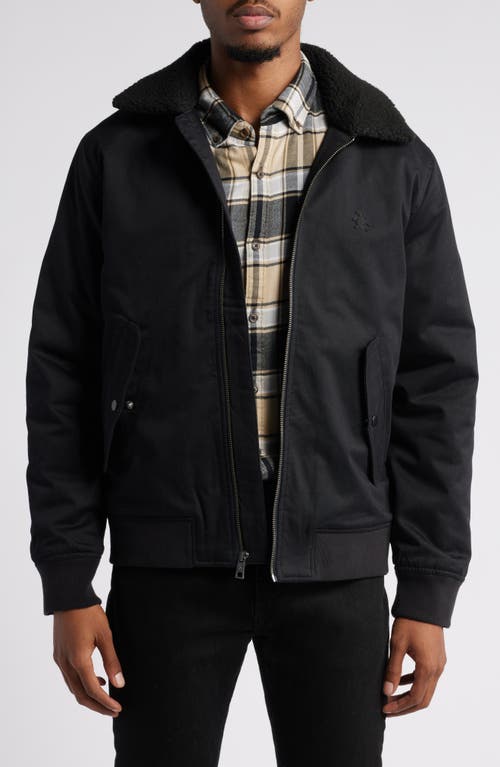 ORIGINAL PENGUIN ORIGINAL PENGUIN LOGO FAUX SHEARLING COLLAR INSULATED TWILL BOMBER JACKET 