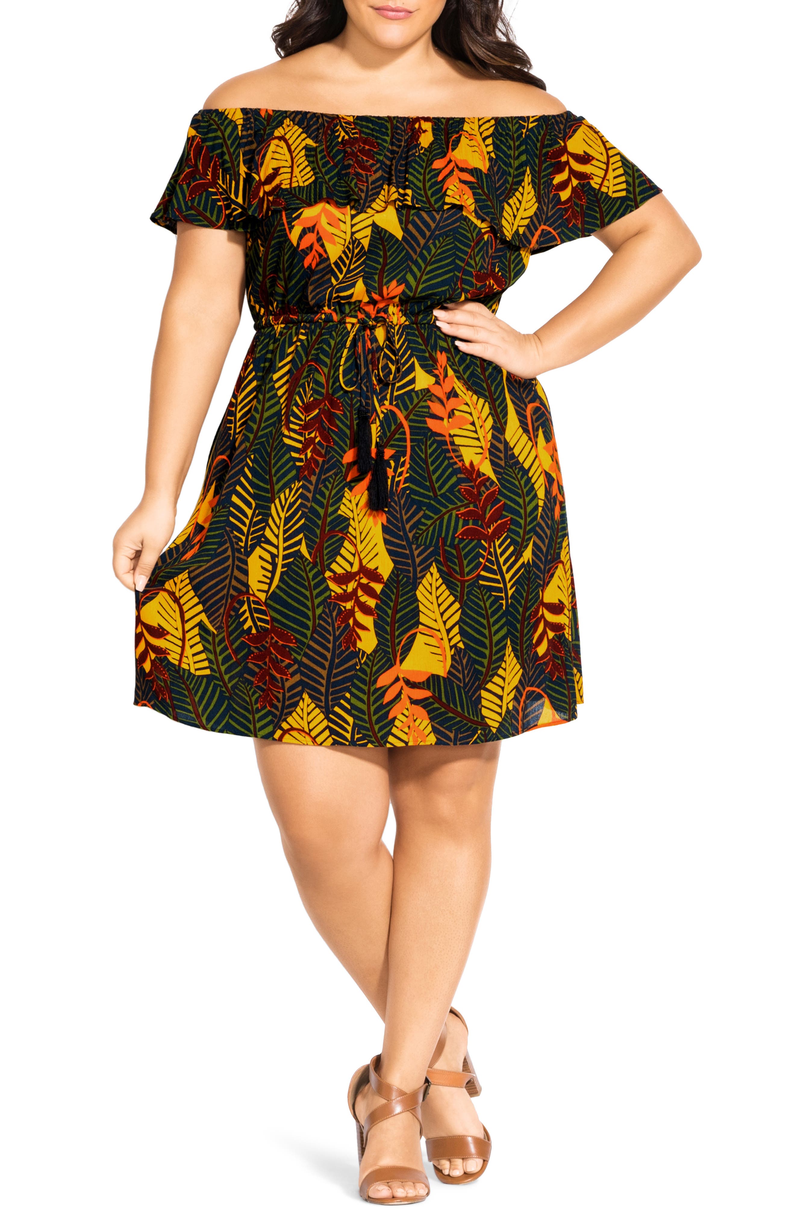 Plus Size City Chic Florida Keys Off The Shoulder Dress, Green