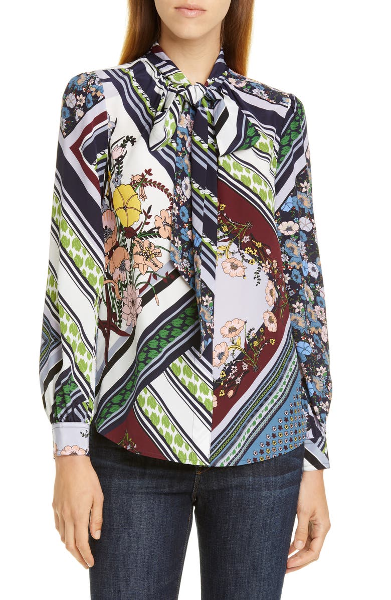 Tory Burch Printed Bow Silk Blouse | Nordstrom