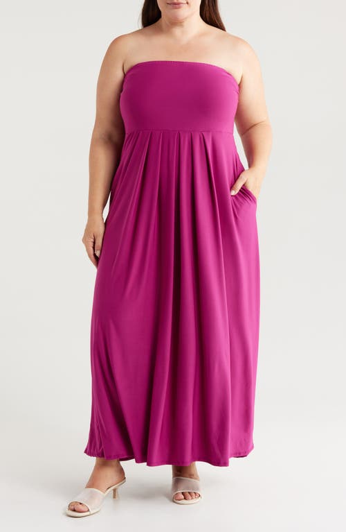 24seven Comfort Apparel Pleated Stretch Strapless A-line Dress In Magenta