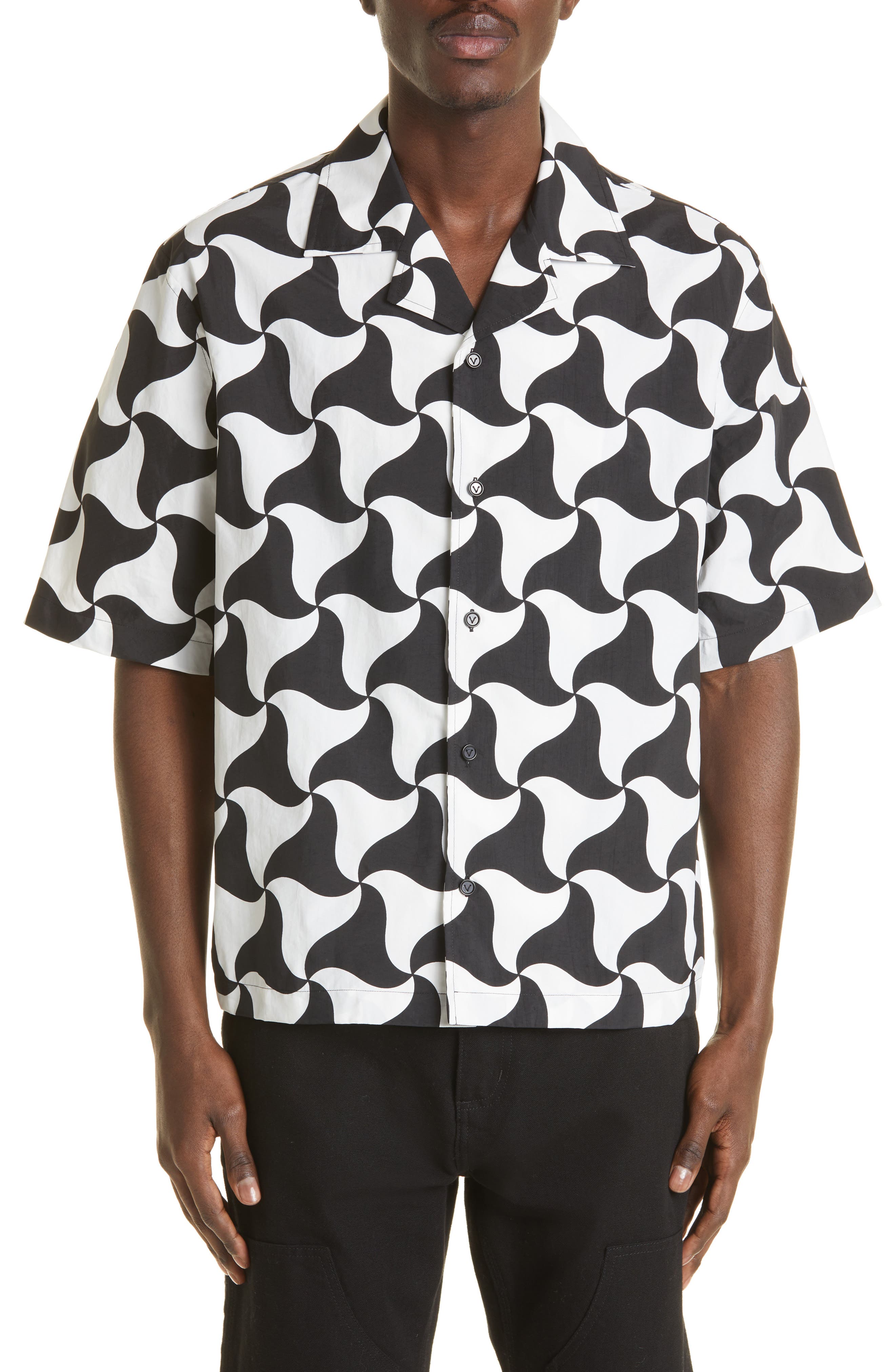 Ghost Print Short Sleeve Button-Up 