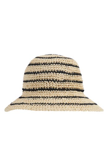 Bruno Magli Stripe Crochet Straw Bucket Hat In Brown