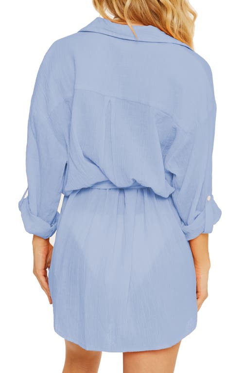Becca Long Sleeve Tie Waist Cotton Shirtdress In Coastline