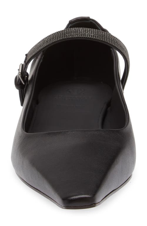 Brunello Cucinelli Black Ballet Shoes With Monil Detail On The Strap In Leather Woman In C101 Nero
