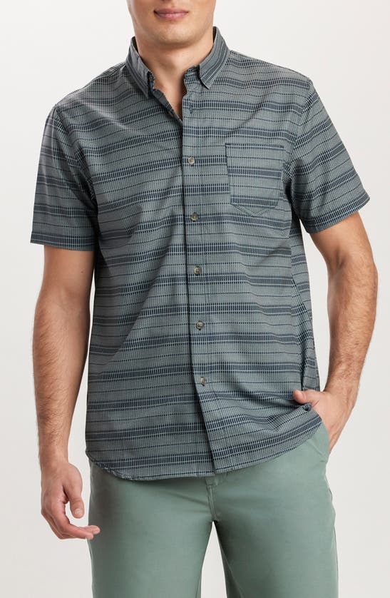 Union Print Ub Tech Short Sleeve Stretch Aero Mesh Button-up Shirt In True Navy