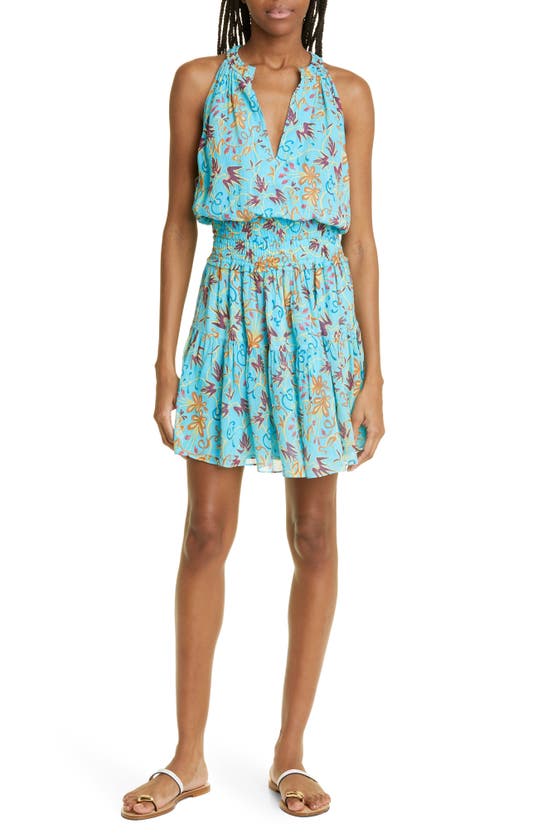 A.l.c Courtney Floral Smocked Tiered Silk Dress In Blue
