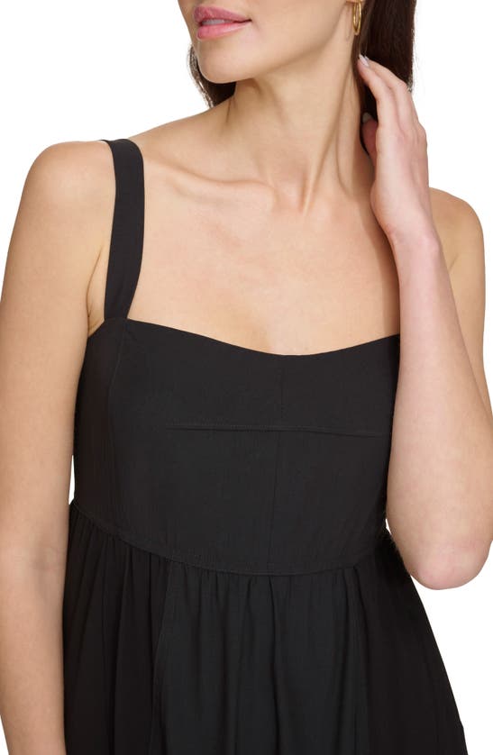 Shop Dkny Paneled Mixed Media Midi Dress In Black