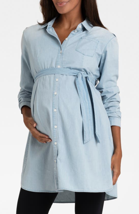 Shop Seraphine Long Sleeve Denim Maternity Shirtdress