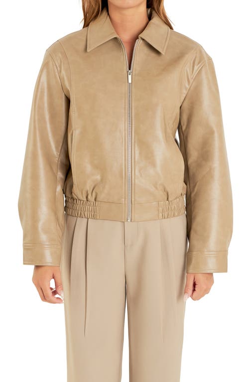 Grey Lab Crop Faux Leather Jacket In Camel