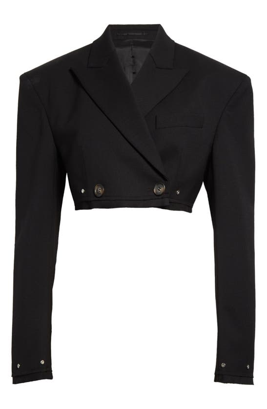 Shop Dion Lee Oversize Double Breasted Stretch Wool Crop Blazer In Black