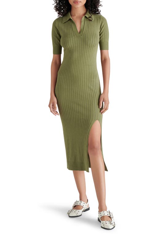 Shop Steve Madden Lindy Polo Rib Midi Sweater Dress In Burnt Olive