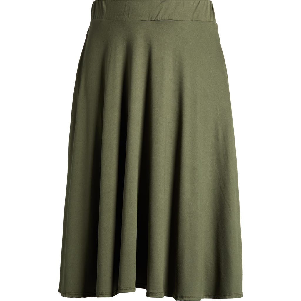 24seven Comfort Apparel Flowy Jersey Midi Skirt In Olive