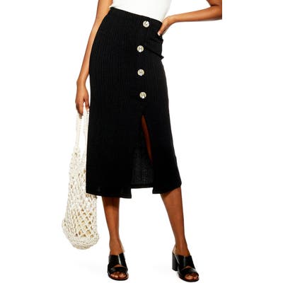 Topshop Button Rib Midi Skirt, US (fits like 0) - Black