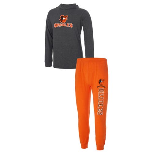Men's Concepts Sport Orange/Charcoal Baltimore Orioles Meter Hoodie & Joggers Set