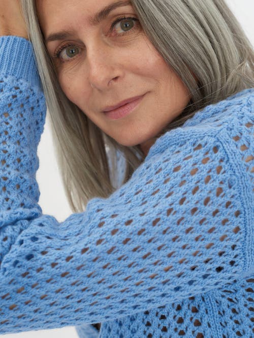 Gobi Mongolian Cashmere Ajour Knit Cardigan In Airy Blue