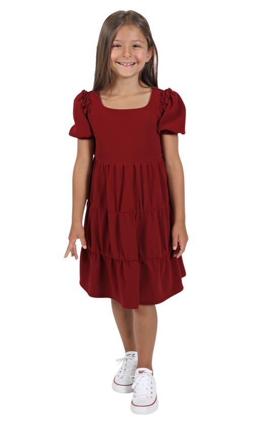 Little Angels Kids' Puff Sleeve Textured Babydoll Dress In Red