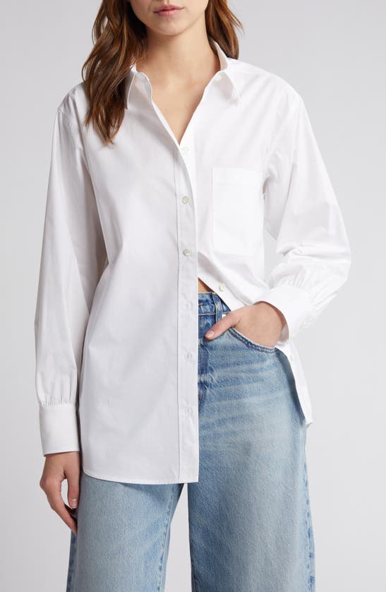 Shop Frame The Borrowed Pocket Organic Cotton Button-up Shirt In White