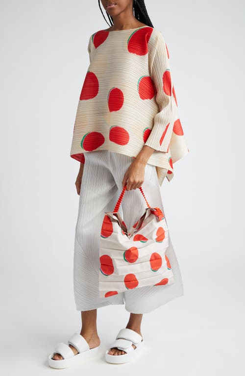 Shop Issey Miyake Pleats Please  Bean Dots Pleated Tote In Beige/red