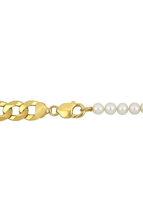 Shop Delmar 7–7.5mm Cultured Freshwater Pearl Curb Chain Necklace In Pearl/yellow Gold