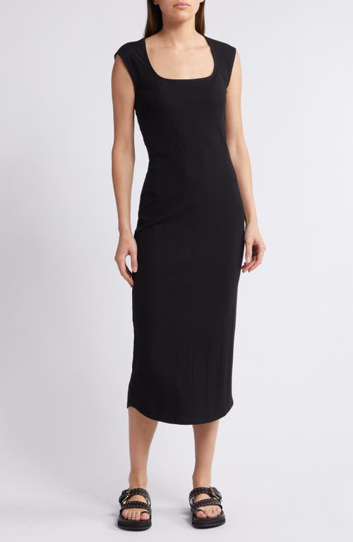 Shop Treasure & Bond Rib Square Neck Midi Dress In Black