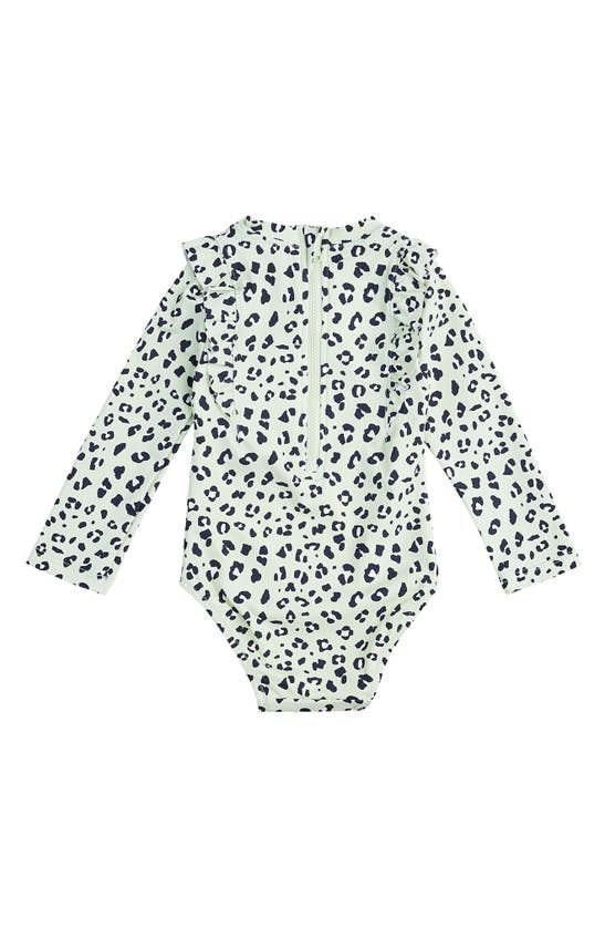Shop Miles Baby Kids' Ruffle Long Sleeve One-piece Rashguard Swimsuit In Green Light