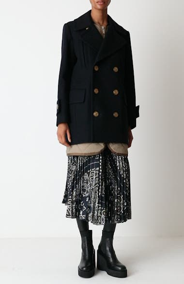 Sacai Double Breasted Wool Melton Coat | Nordstrom