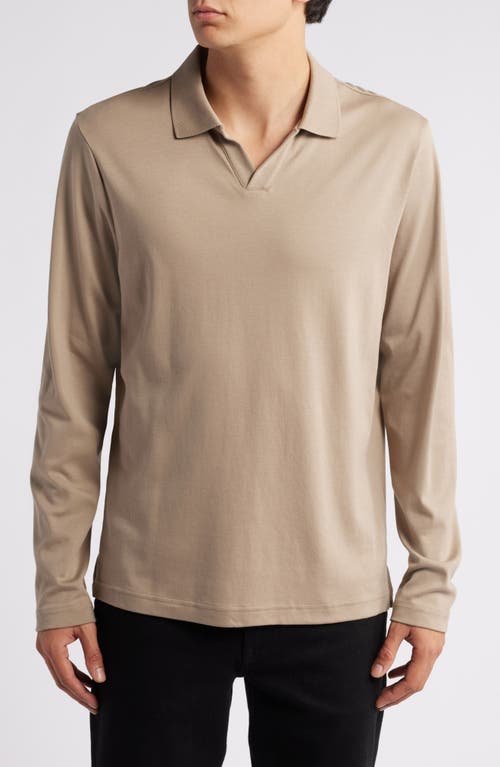 Shop Nordstrom Clean Long Sleeve Pima Cotton Polo In Tan Desert