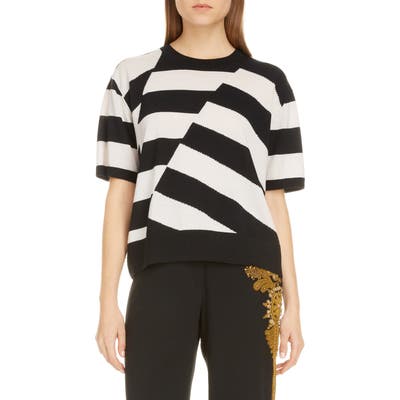 Dries Van Noten Jaslynn Asymmetrical Stripe Merino Wool Sweater, Black