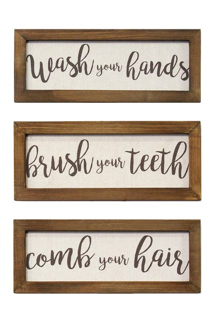 Stratton Home Brown Printed Linen Bathroom Rules Wall Art Set Of 3 Nordstrom Rack