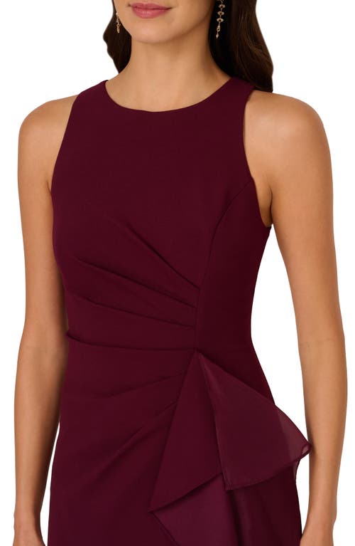 Shop Adrianna Papell Ruffle Crepe High-low Gown In Cabernet