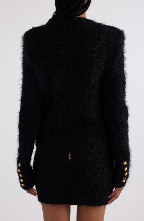 Balmain Collarless Four-pocket Tweed Jacket In 0pa Black