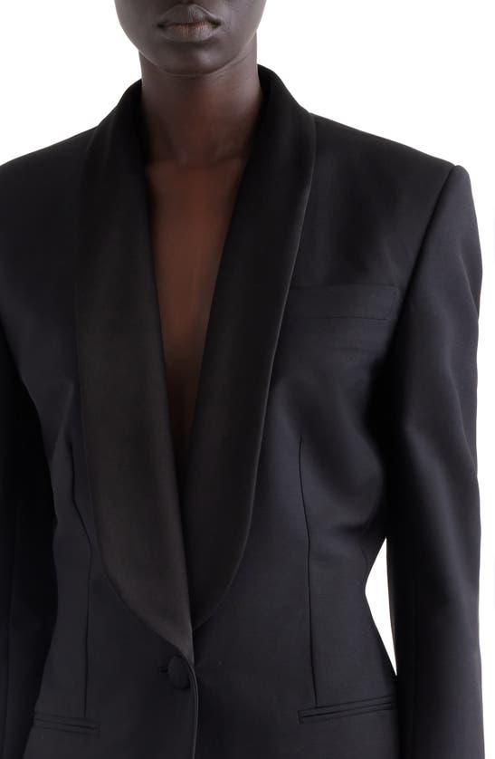 Shop Givenchy Drape Tux Wool & Mohair Long Sleeve Blazer Minidress In Black