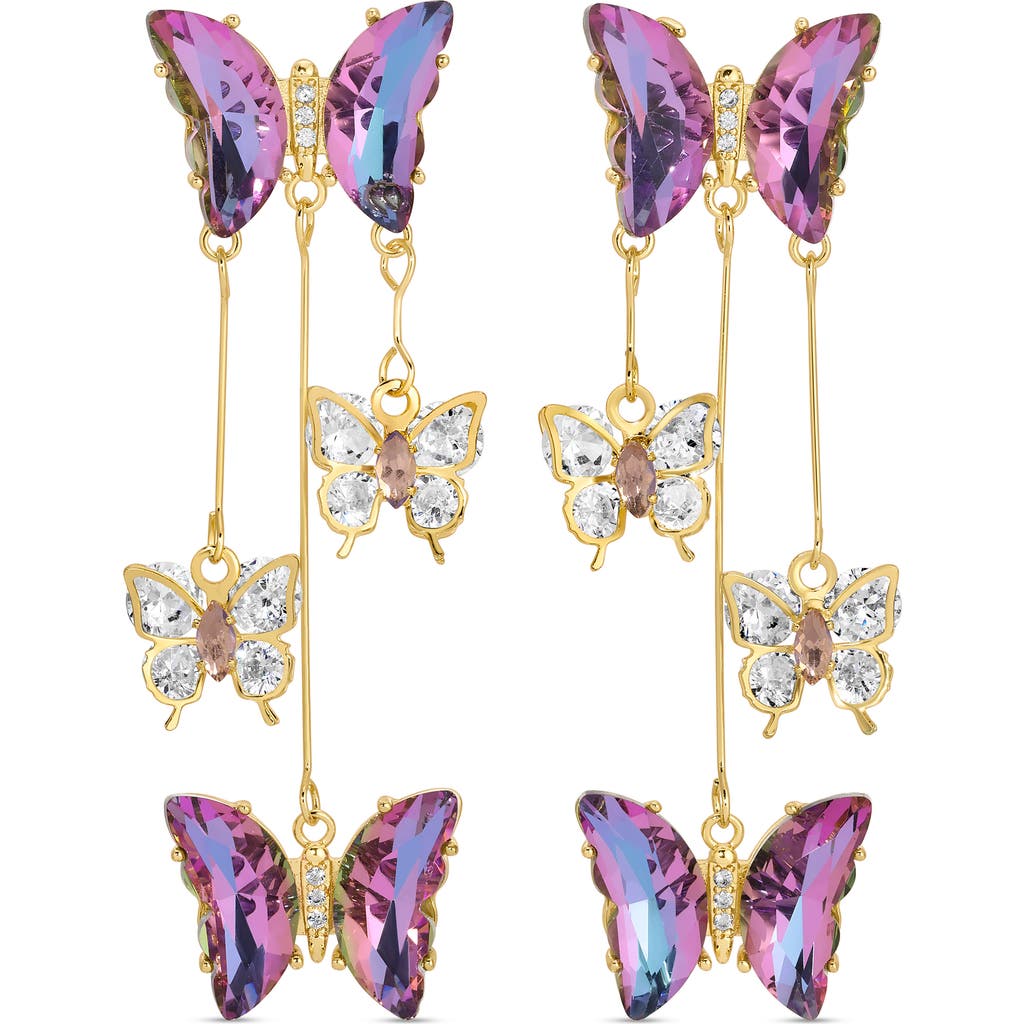 Eye Candy Los Angeles Abby Cz Butterfly Drop Earrings In Purple