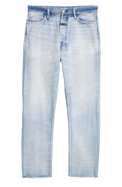 Fear Of God Five-pocket Raw Hem Straight Leg Jeans In Light Indigo