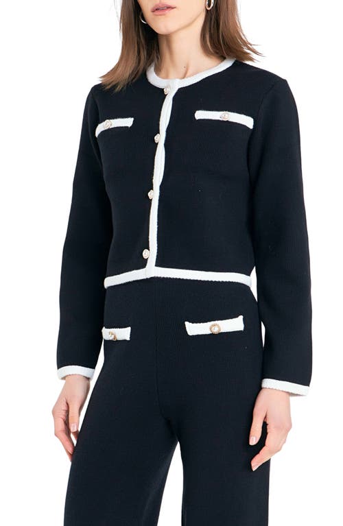 Shop English Factory Colorblock Crop Cardigan In Black/white