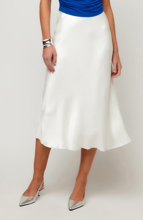 Mia Bias Cut Satin Midi Skirt in Off White