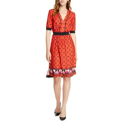 Ted Baker London Valent Geo Print Zip Front Dress, Red