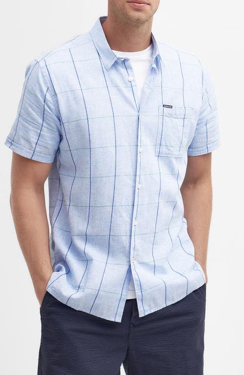 Barbour Swaledale Check Short Sleeve Linen & Cotton Button-Up Shirt Blue at Nordstrom,