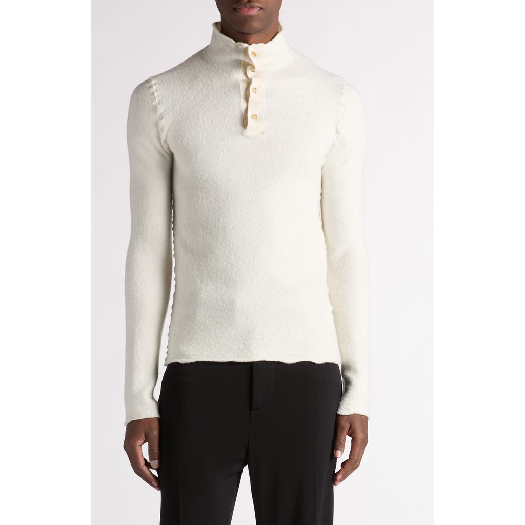 Bottega Veneta Mock Neck Distorted Knit Wool Henley Sweater In 9071 Chalk