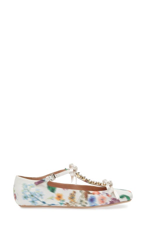 Shop Giambattista Valli Rhinestone T-strap Floral Satin Ballet Flat In Ivory/rose P015