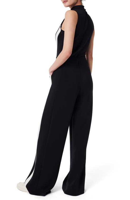 Shop Spanx Airessentials Stripe Jumpsuit In Very Black