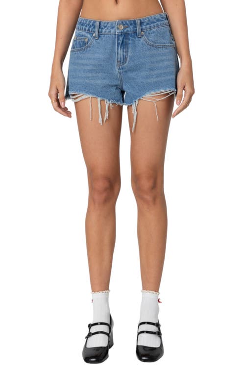 Edikted Fern Cutoff Denim Shorts In Blue