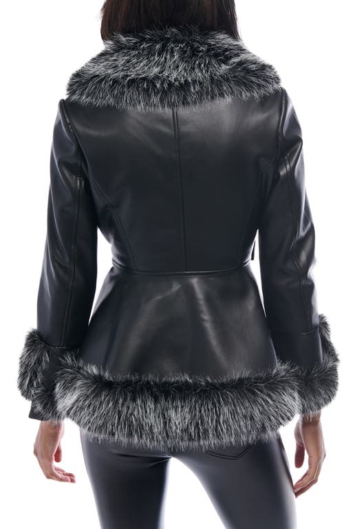 Azalea Wang Kenzy Water Resistant Faux Leather & Faux Fur Coat In Black