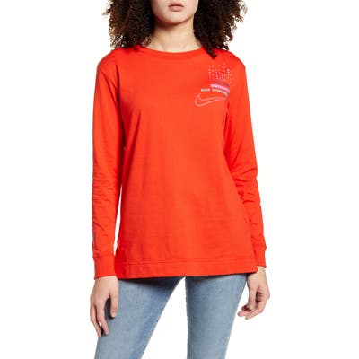 Nike Live Free Logo Graphic Long Sleeve Cotton Tee, Red